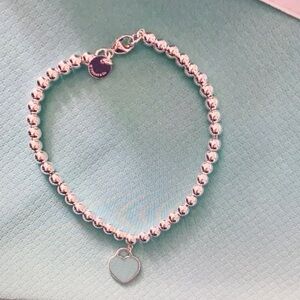 Tiffany & Co Silver Beaded Bracelet with Heart Charm